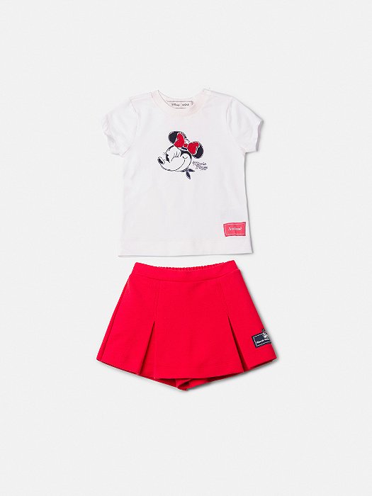 CONJUNTO BLUSA MANGA CURTA ESTAMPA MINNIE E SHORT SAIA ANIMÊ
