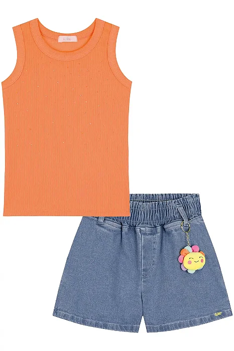 CONJUNTO BLUSA REGATA E SHORT JEANS KUKIÊ