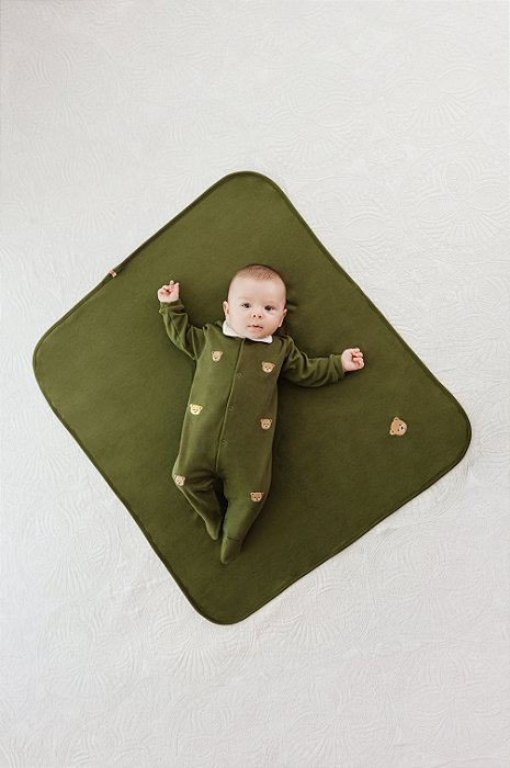 MACACÃO MANGA LONGA COM GOLA E PÉZINHO TEMA BOSQUE MINI BEAR