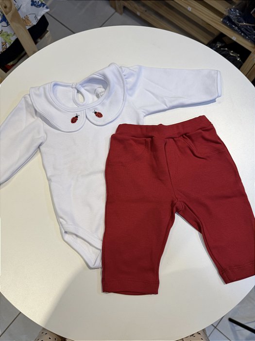 CONJUNTO BODY MANGA LONGA COM GOLA E CALÇA TEMA LADY BUG MINI BEAR
