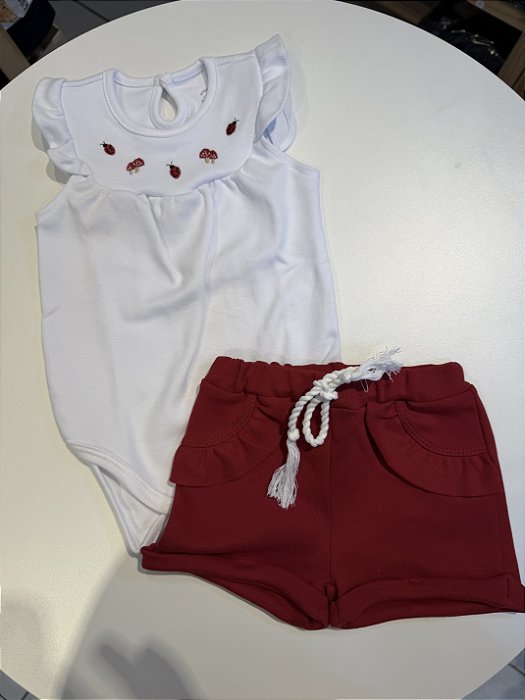 CONJUNTO BODY COM PALA E SHORT TEMA LADY BUG MINI BEAR