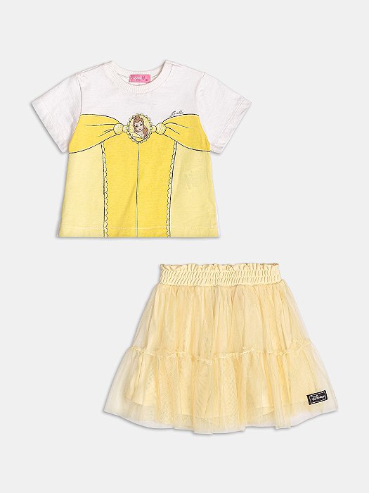 CONJUNTO BLUSA MANGA CURTA E SAIA EM TULE PRINCESAS DISNEY MOMI