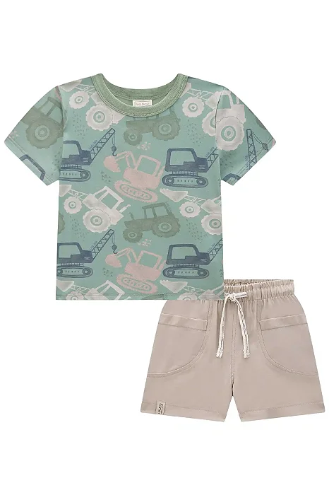 CONJUNTO CAMISETA MANGA CURTA EM MALHA COMFY E BERMUDA EM NYLON LUC.BOO