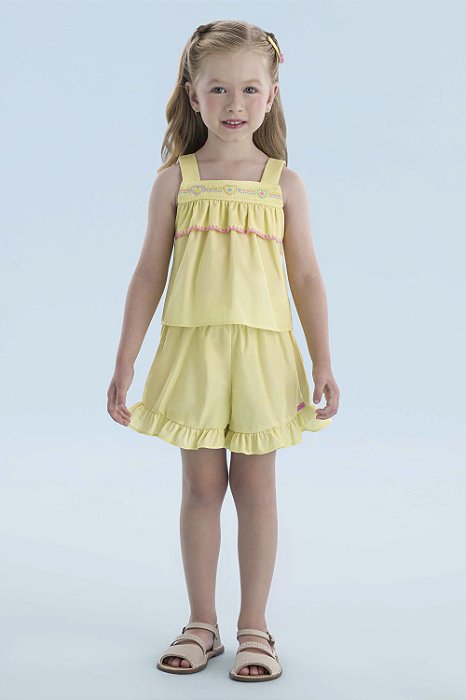 CONJUNTO BLUSA E SHORT EM TRICOLINE COM BABADOS MON SUCRÉ