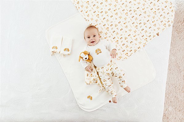 CONJUNTO BODY MANGA LONGA COM CALÇA MIJÃO DE PÉ REVERSÍVEL TEMA MY FIRST TOY MINI BEAR