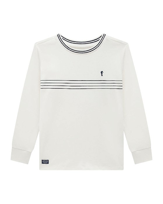 Camiseta Manga Longa Suedine Listrada Onda Marinha