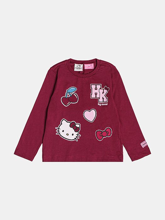 Camiseta Manga Longa Hello Kitty Bordô Infantil Momi
