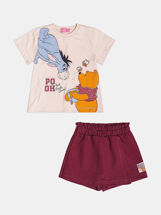 Conjunto Short Saia e Camiseta Pooh Momi