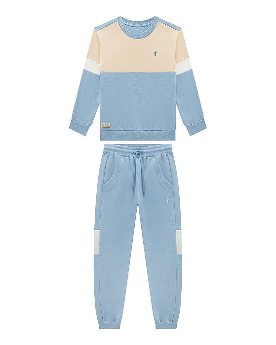 Conjunto Infantil Onda Marinha Moletom Azul e Bege