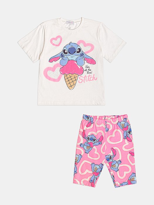 Conjunto Infantil Momi Stitch Camiseta e Bermuda