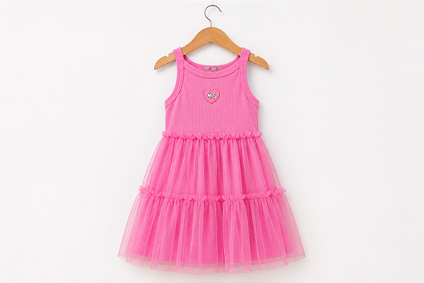 Vestido Infantil Rosa com Tule Babados
