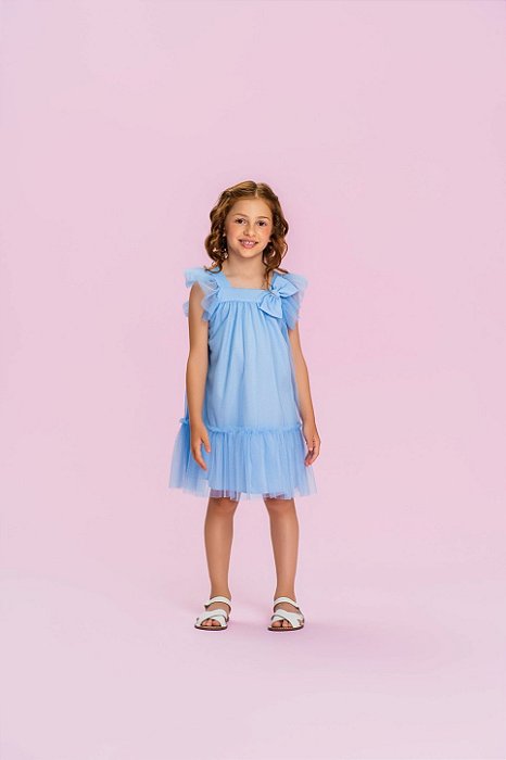 Vestido Infantil Mon Sucré Azul com Tule