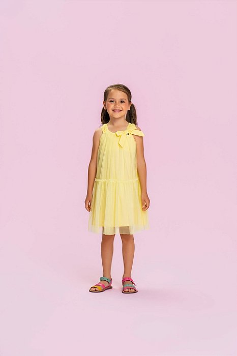 Vestido Infantil Mon Sucré Amarelo com Tule