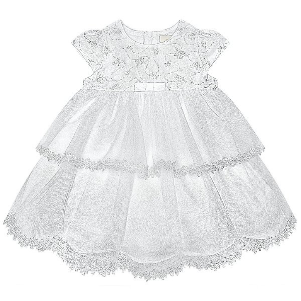 Vestido Branco Bebê Tule Renda com Calcinha