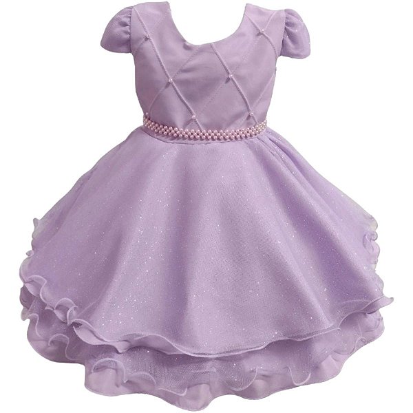 Vestido Princesa Saia Brilho Lilás