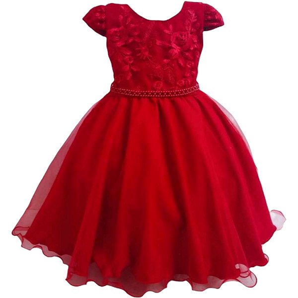 Vestido Infantil Vermelho Festa Bordado