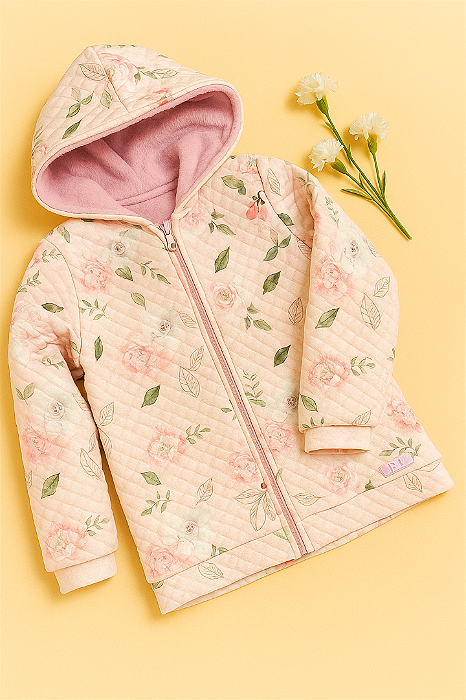 Jaqueta Estampada Com Pelo Rosa