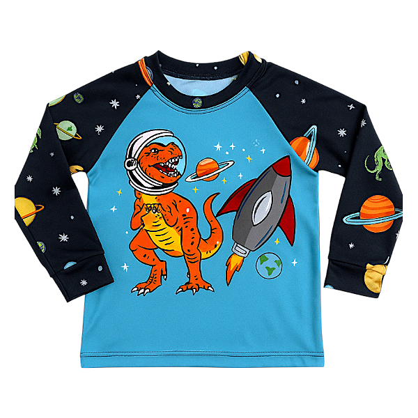 Camiseta Térmica Bebê Dinossauro Azul