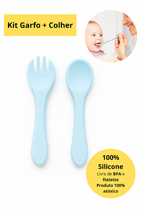 Kit Talher em Silicone Colher Garfo Azul