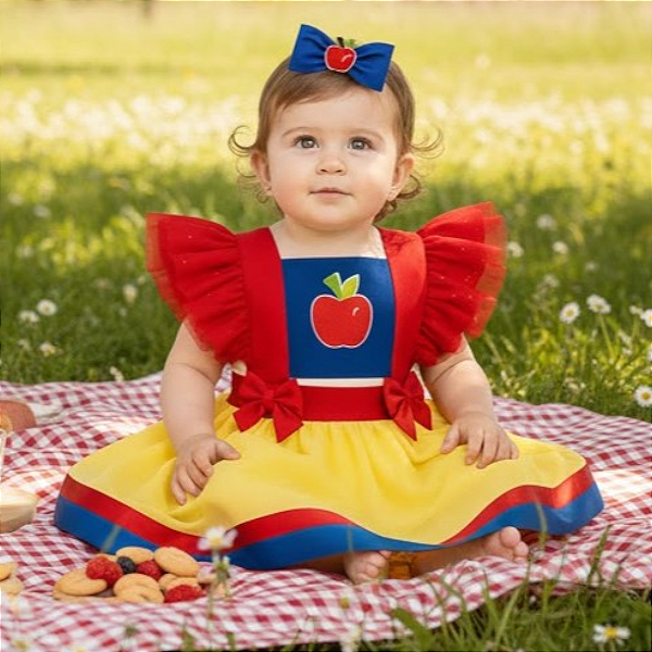 Romper Branca de Neve Luxo Bebê + Laço