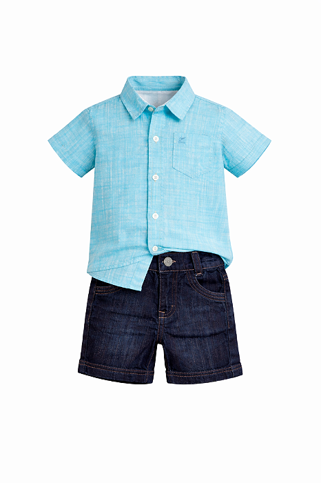 Conjunto Infantil Masculino Camisa Verde + Bermuda Jeans