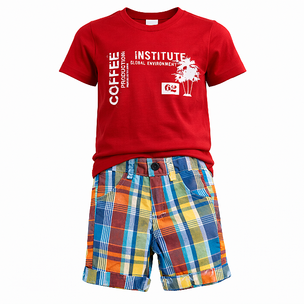 Conjunto Infantil Masculino Camiseta Vermelha + Bermuda