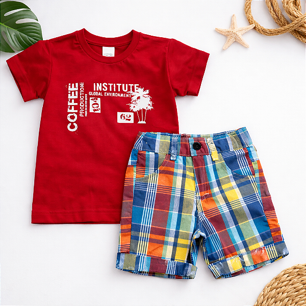 Conjunto Infantil Masculino Camiseta Vermelha + Bermuda