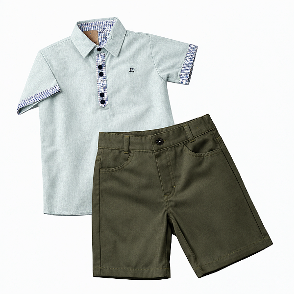 Conjunto Infantil Masculino Camisa Verde + Bermuda Sarja Verde