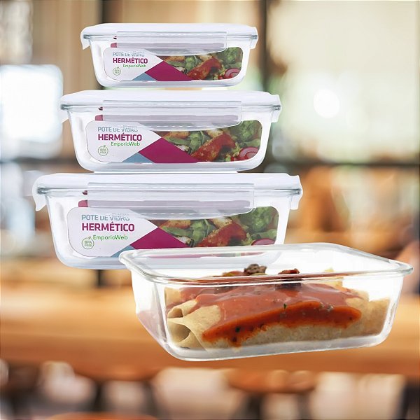 Jogo 3 Potes Hermético de Vidro