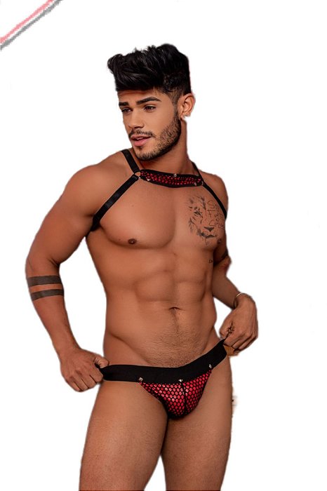 Cueca Erótica Aberta Atrás + Harness Peitoral Arreio King Diamond