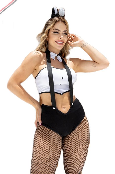 Fantasia Coelhinha com short e Top + Meia Arrastão