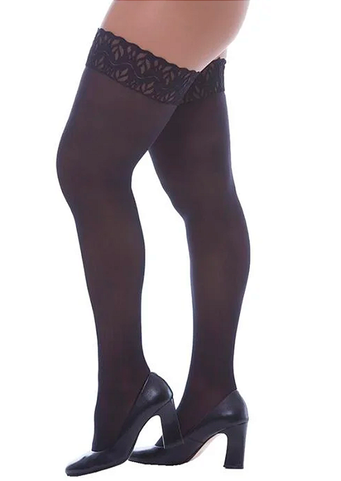 Meia 7/8 Fina com detalhes em Renda Perrutextil Preta