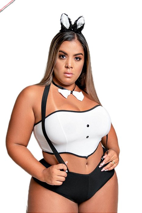 Fantasia Plus Size Coelhinha Carnaval Com Orelha Top E Short