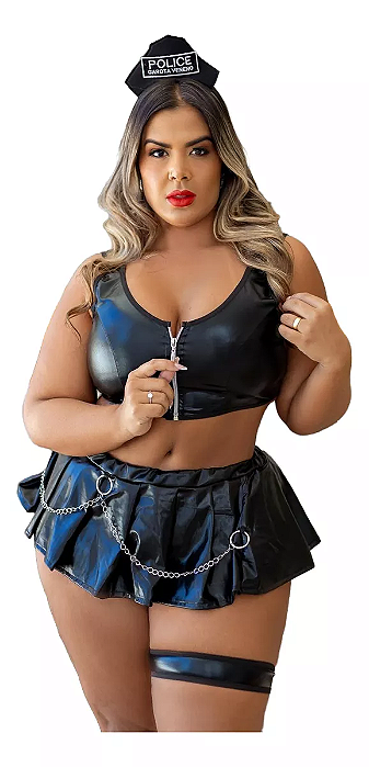 Fantasia Plus Size Policial De Vinil Garota Veneno Conjunto E Perneira