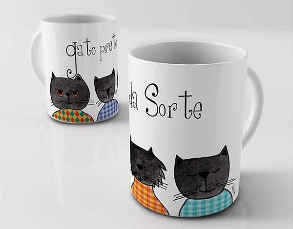 Caneca Gato Preto da Sorte - SOB ENCOMENDA