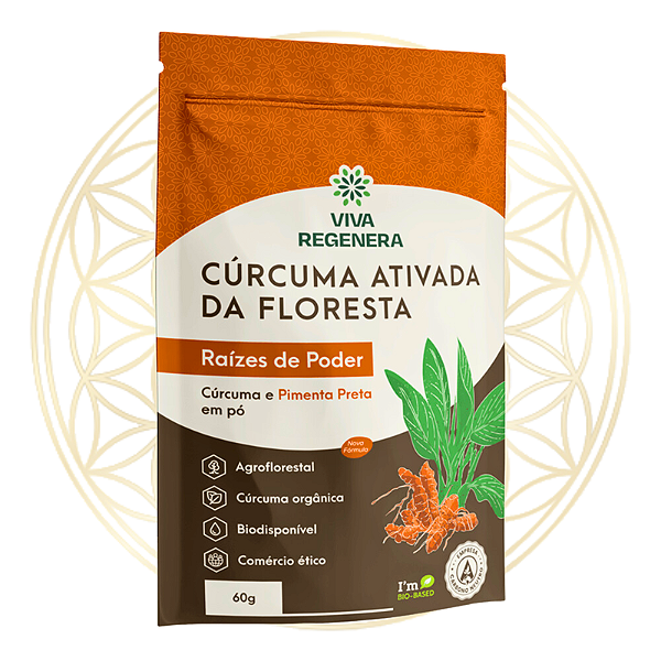 Curcuma Ativada da Floresta Raizes de Poder Viva Regenera com Pimenta