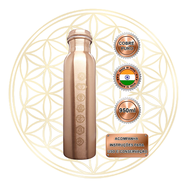 Garrafa de Cobre Puro Indiana Ayurvédica - CHAKRAS 950ML