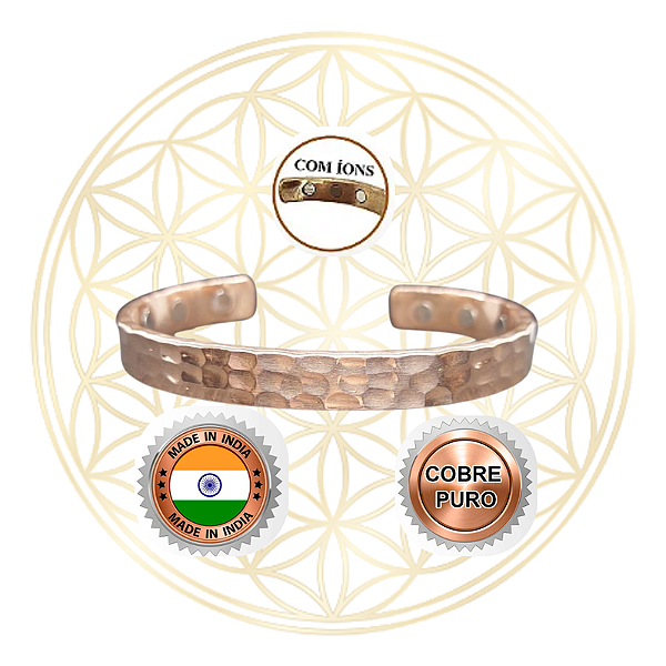 Bracelete de Cobre Magnético Ajustável FLUIR - MARTELADO