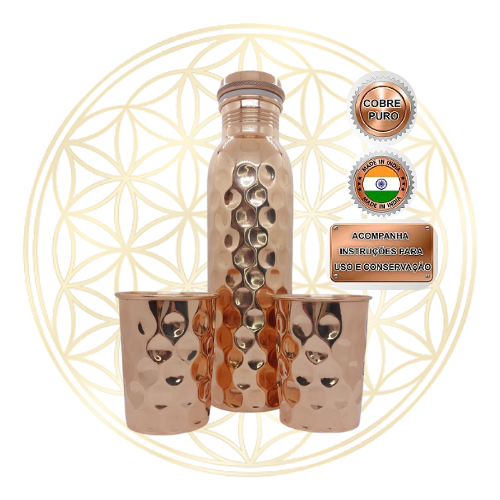 KIT Garrafa + 2 Copos de Cobre Puro Indiano Ayurvédico - DIAMOND