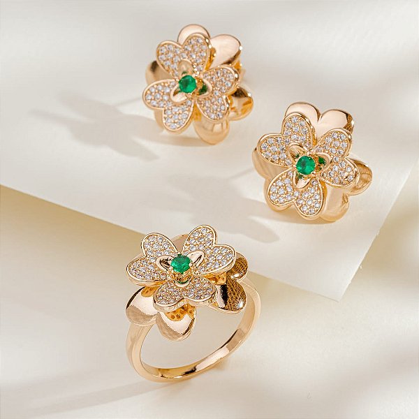 Conjunto anel e brinco flor