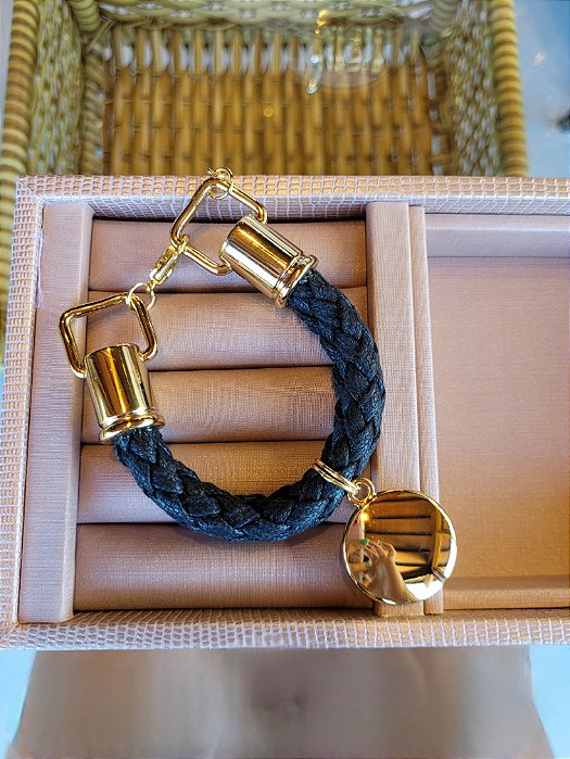 Pulseira couro com esfera