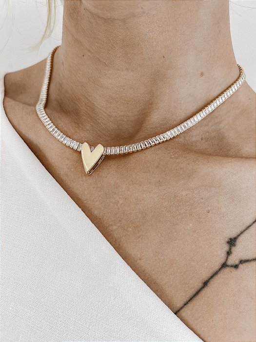 Colar Choker Riviera Baguete 2,5x5mm ródio