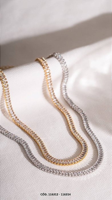 Colar Choker Riviera Baguete 2,5x5mm