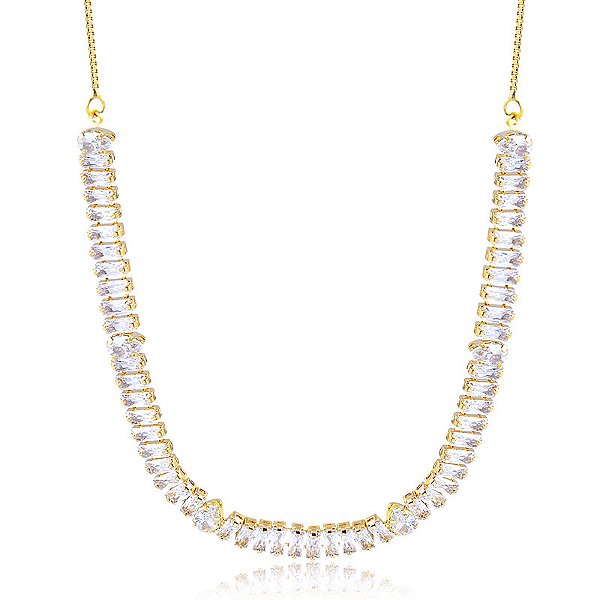 Colar Choker Riviera Baguete Com Gotinhas