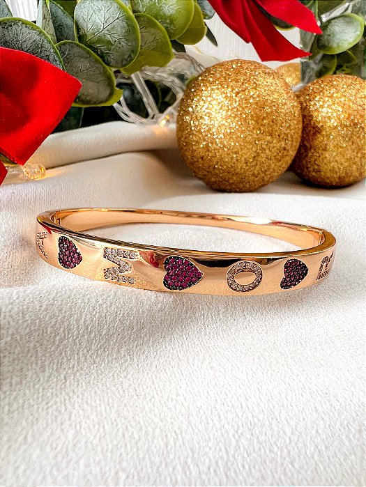 Bracelete coração amor cravejados