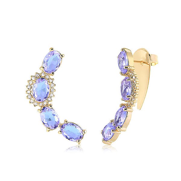 Brinco Ear Cuff Quatro Zircônias lavanda