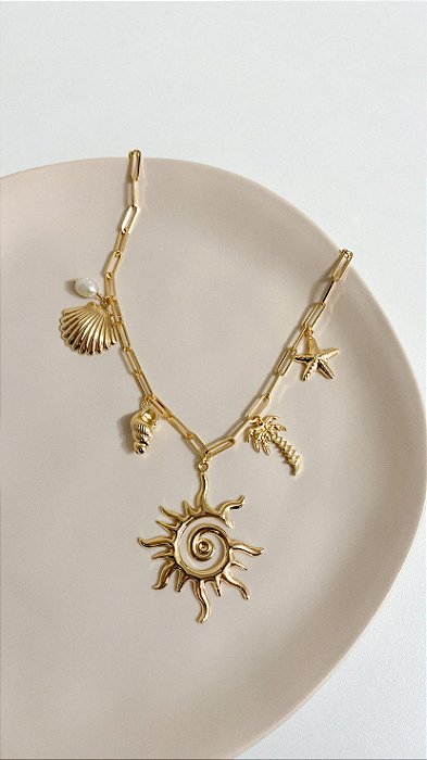 Colar Pingentes Golden Sea Sol Praia