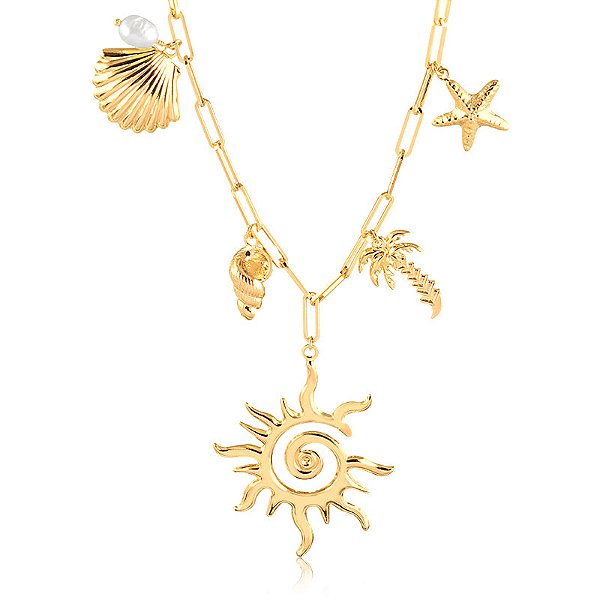 Colar Pingentes Golden Sea Sol Praia