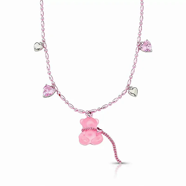 Colar urso bear pink chain