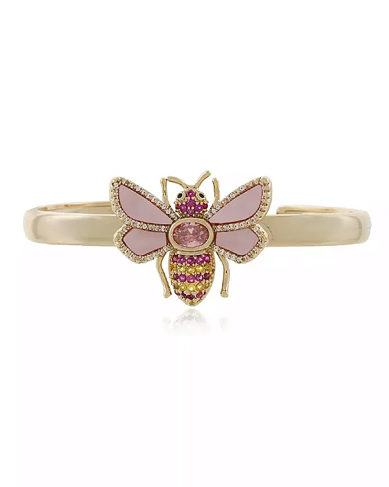 Bracelete bee abelha cravejado e madreperola rosa